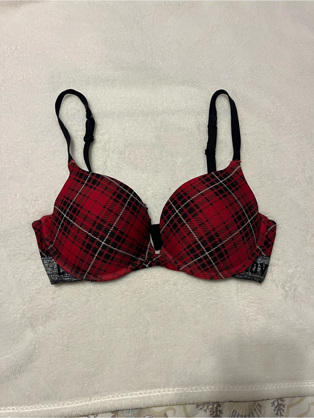 SO Red Plaid Molded Bra with Black Straps